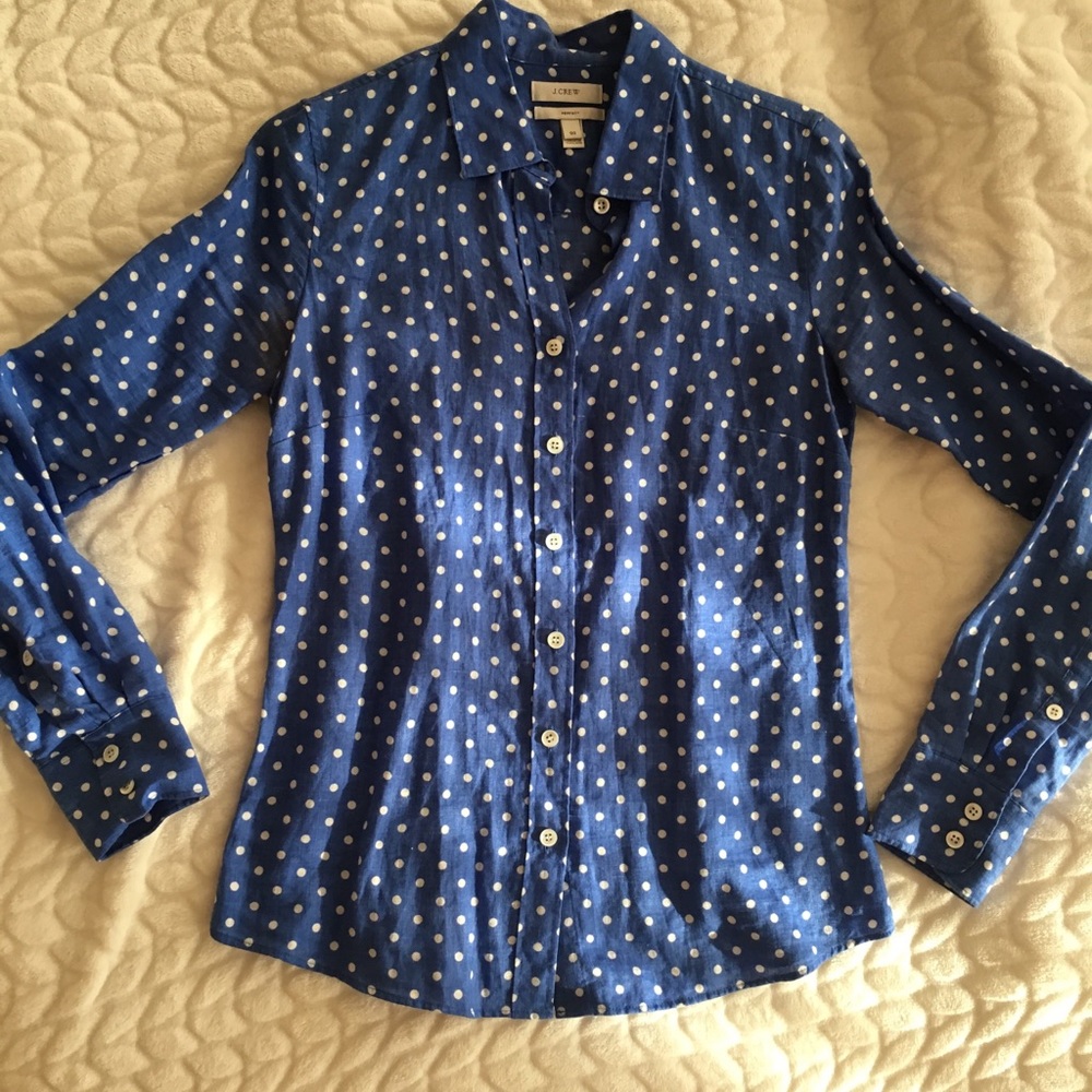 Blue and White Polka Dot J. Crew Button Up